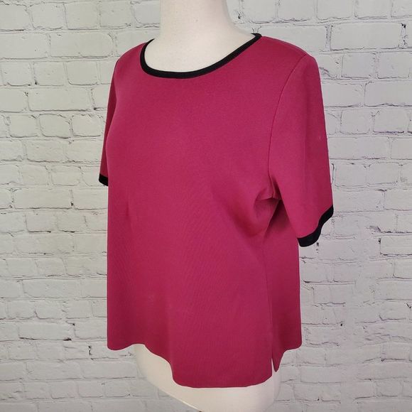 MISOOK Raspberry Pink Black Knit Top L - Picture 2 of 5
